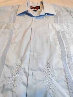 Vintage Princeton Guayabera Shirt Men's Size XL Cotton Blend Short Sleeve Blue